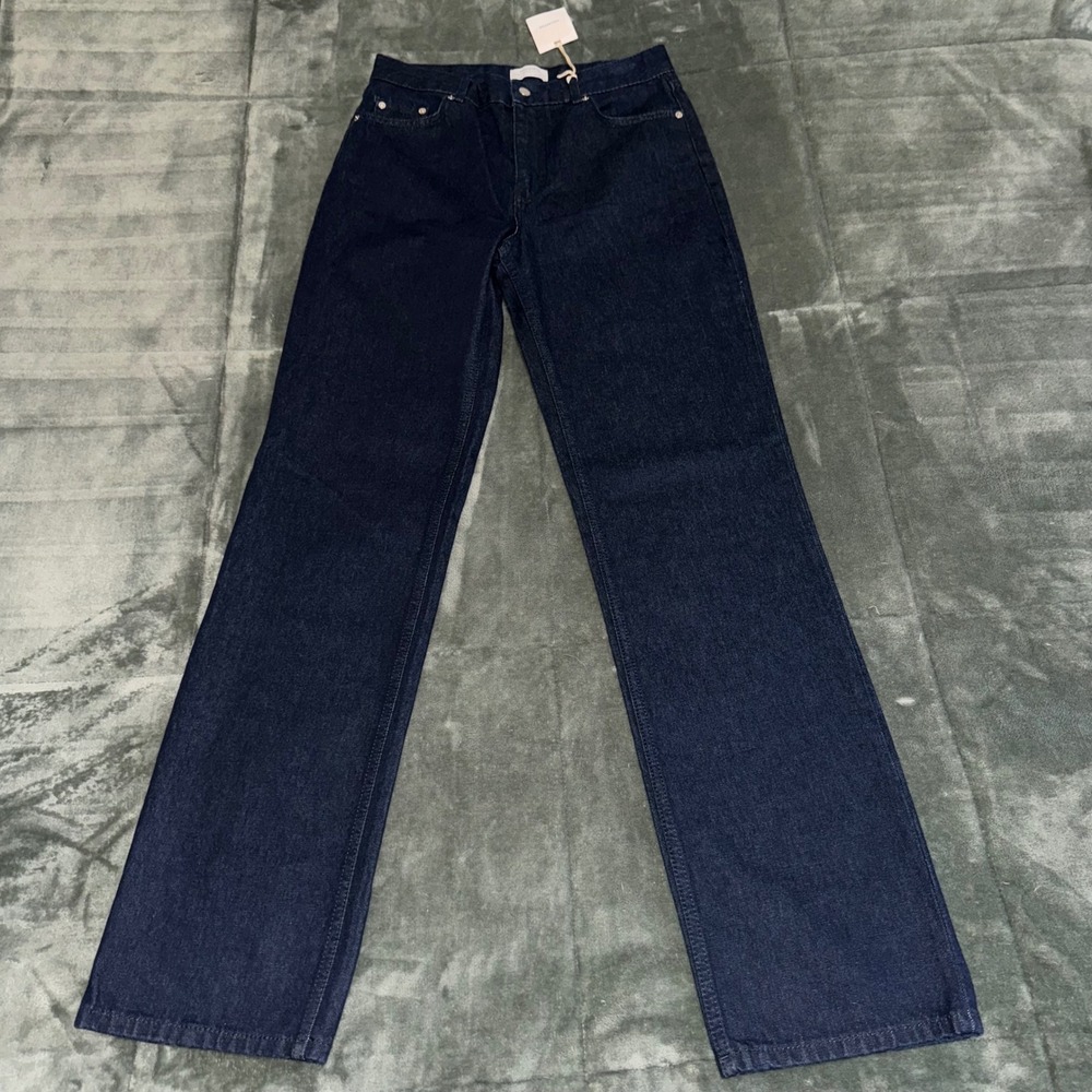 NWT ZARA Premium Denim High Waist Straight Leg Jeans Indigo Blue Women's Size 4